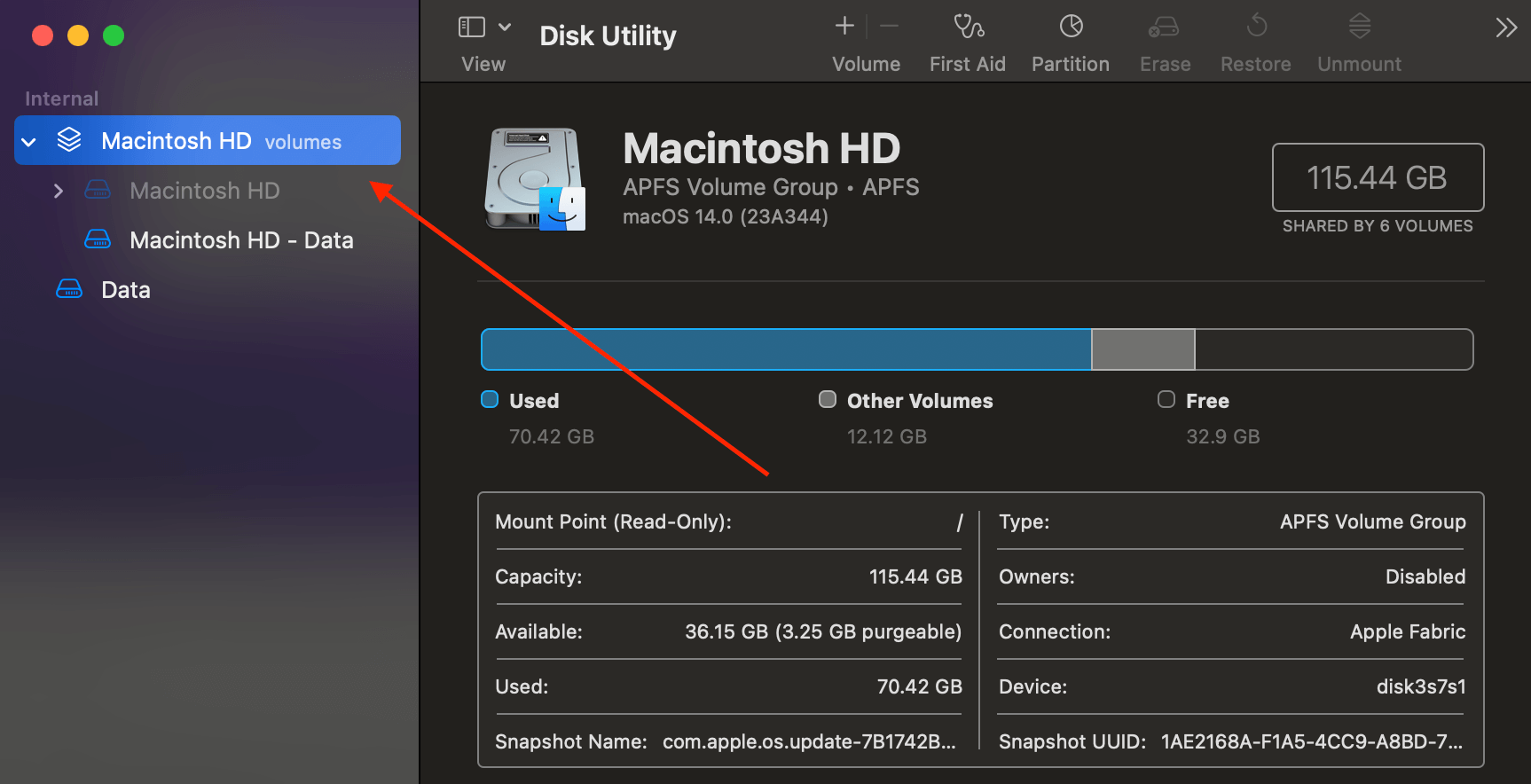 Select Disk in Disk Utility App